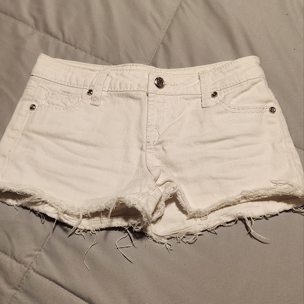 Tractor white jean shorts with gem buttons